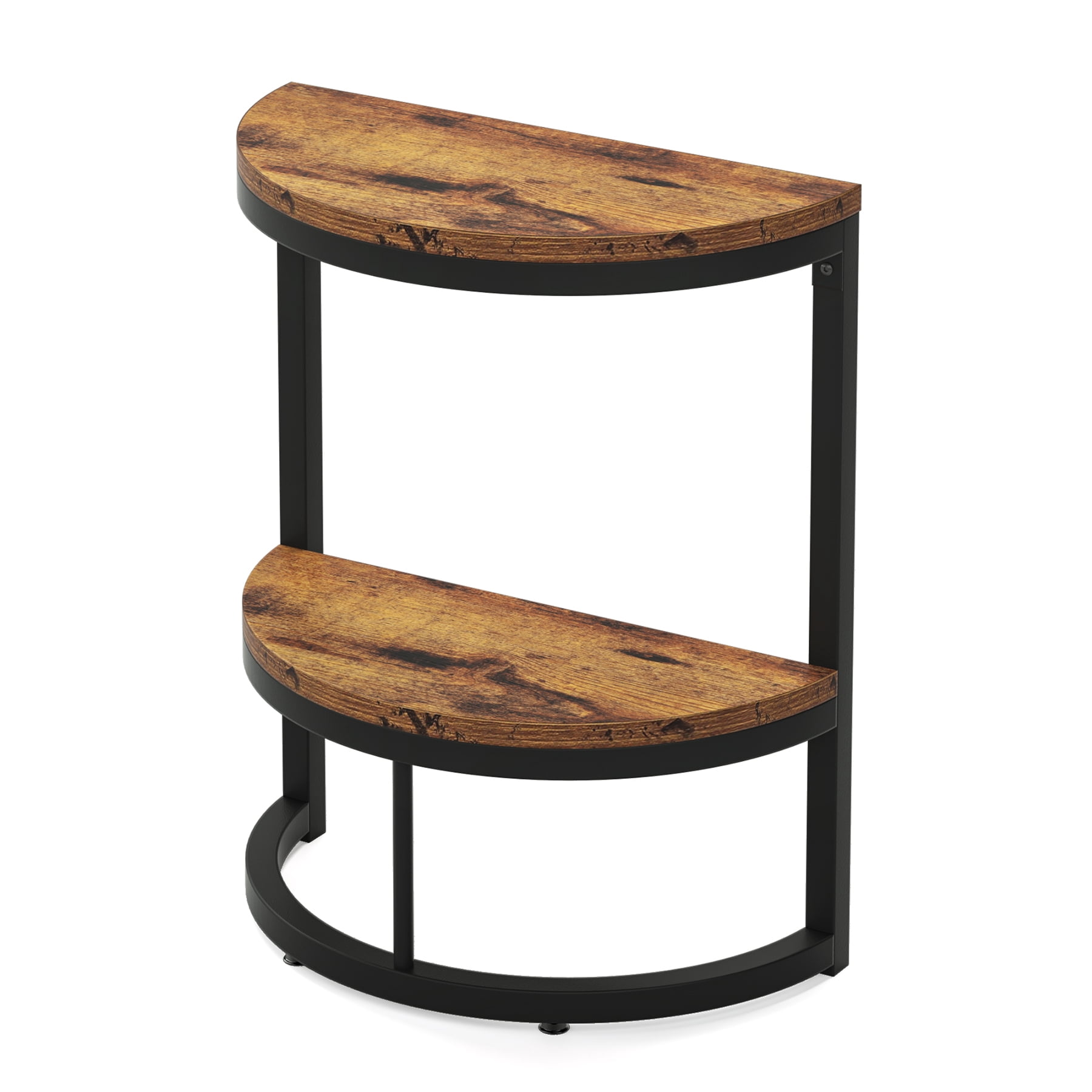 Fnova 2-Tier Half Moon End Table, Modern Wooden Narrow Sofa Side Table, Slim Accent Table Nightstand with Storage Shelf, Easy Assembly, for Living Room, Bedroom, Entryway, Small Space