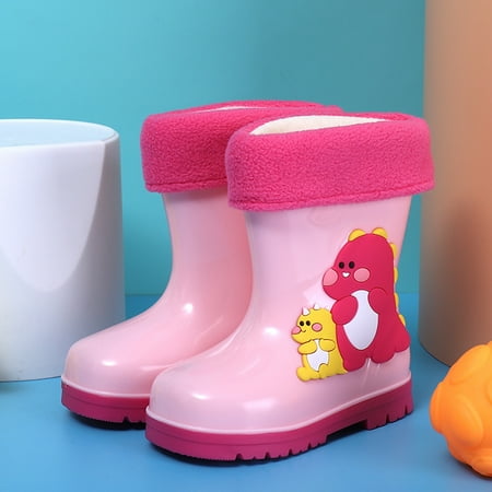 

HAXMNOU Children Waterproof Rain Boots Comfortable Wrapped Cartoon Removble Interior Design Children Rain Shoes Pink