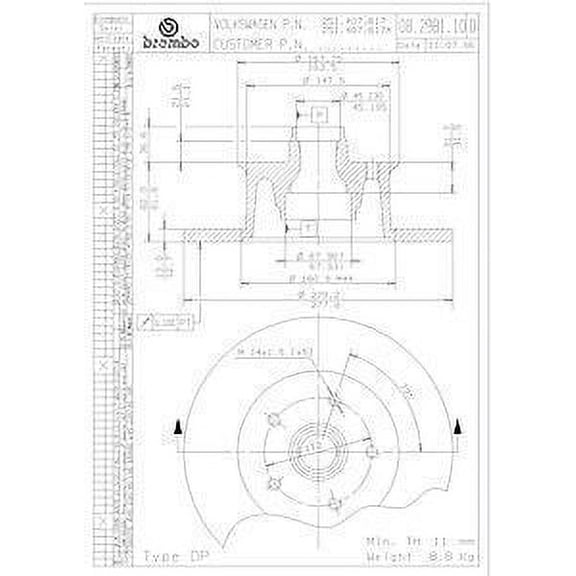 Brembo 08.2981.10 Disc Brake Rotor Fits select: 1984-1985 VOLKSWAGEN VANAGON CAMPMOBILE