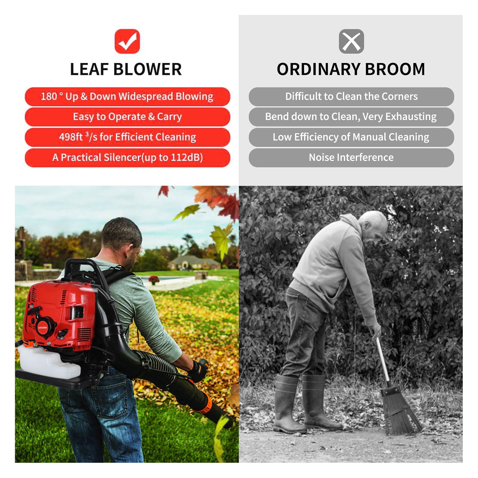 Wharick Backpack Leaf Blower 75.6CC 4-Stroke Gas Powered Leaf Blower 750 CFM and 210 MPH Snow Blower Cleaner Garden Tool for Lawn Yard Blowing Debris