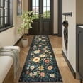 thumbnail image 2 of DUKINO Runner Rug, 2x10 Kitchen Hallway Carpet, Washable with Non-Slip Backing, Low Pile Soft Boho Floral for Entryway, Laundry, Bedroom, Dark Blue, 2 of 7