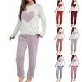 thumbnail image 2 of Fengactive Women's Ribbed Pajamas Set 2 Piece Heart Graphic Long Sleeve Top and Wide Leg Pants Home Daily Wear, 2 of 5