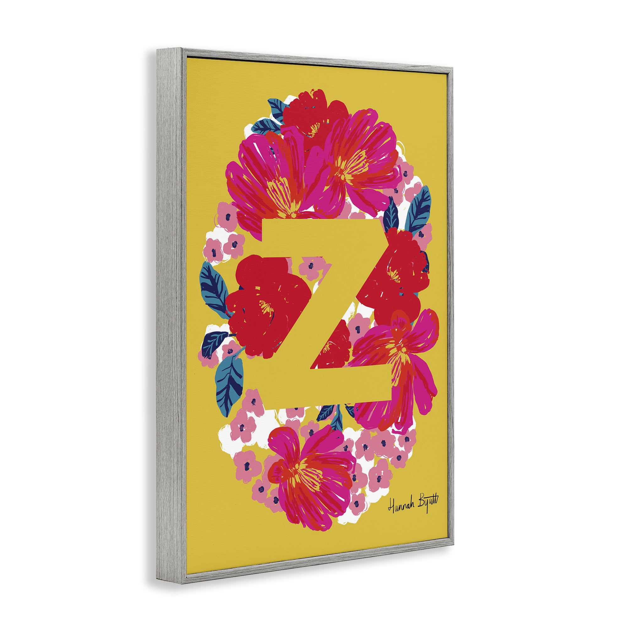 Stupell Industries Floral Bloom Letter Z Botanical & Floral Painting Gray Framed Art Print Wall Art, 20 x 30