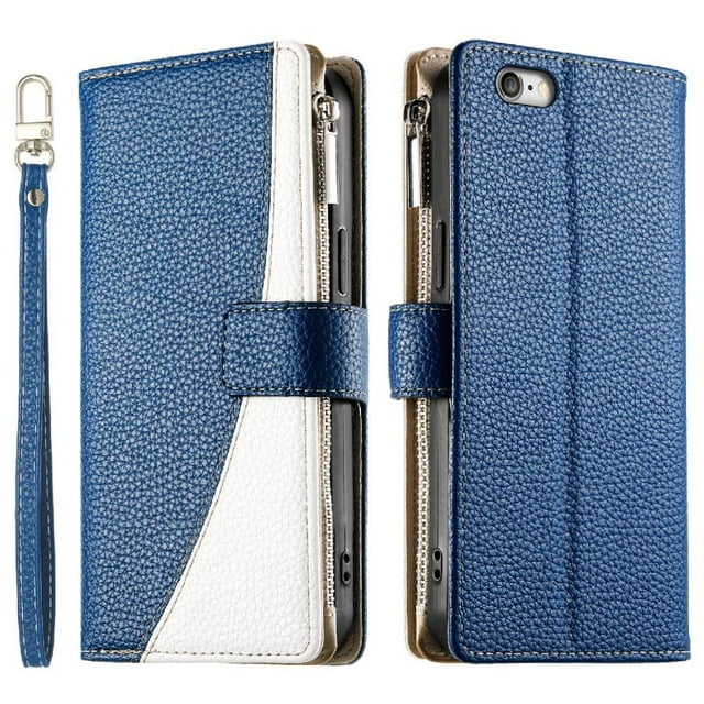 Funda cartera GANGXUN para iPhone SE 2020/2022 , cuero PU con tarjetero, cremallera, correa de mano, soporte y protección 400°