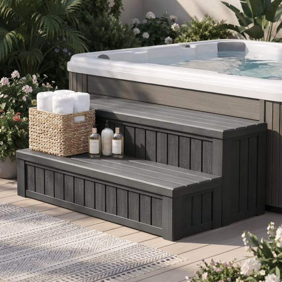 Dovov SPA Hot Tub Steps with Storage, Anti-Slip SPA Steps 36.6" Spa Hot Tub Storage Steps Indoor Outdoor Hot Tub Deck Step Swimming Pool Stairs, 780 lbs Capacity, Black