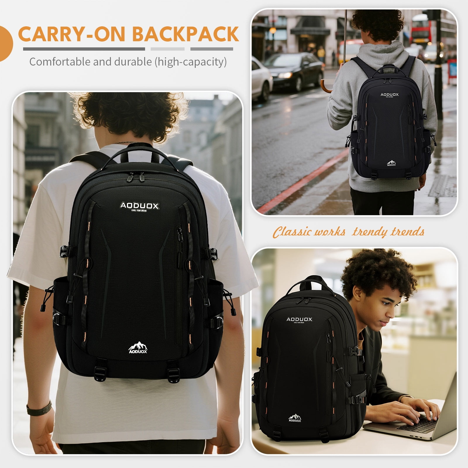 Burufy Backpack for Men & Women, 50L Lightweight Waterproof Laptop Backpack College School Backpack, Black