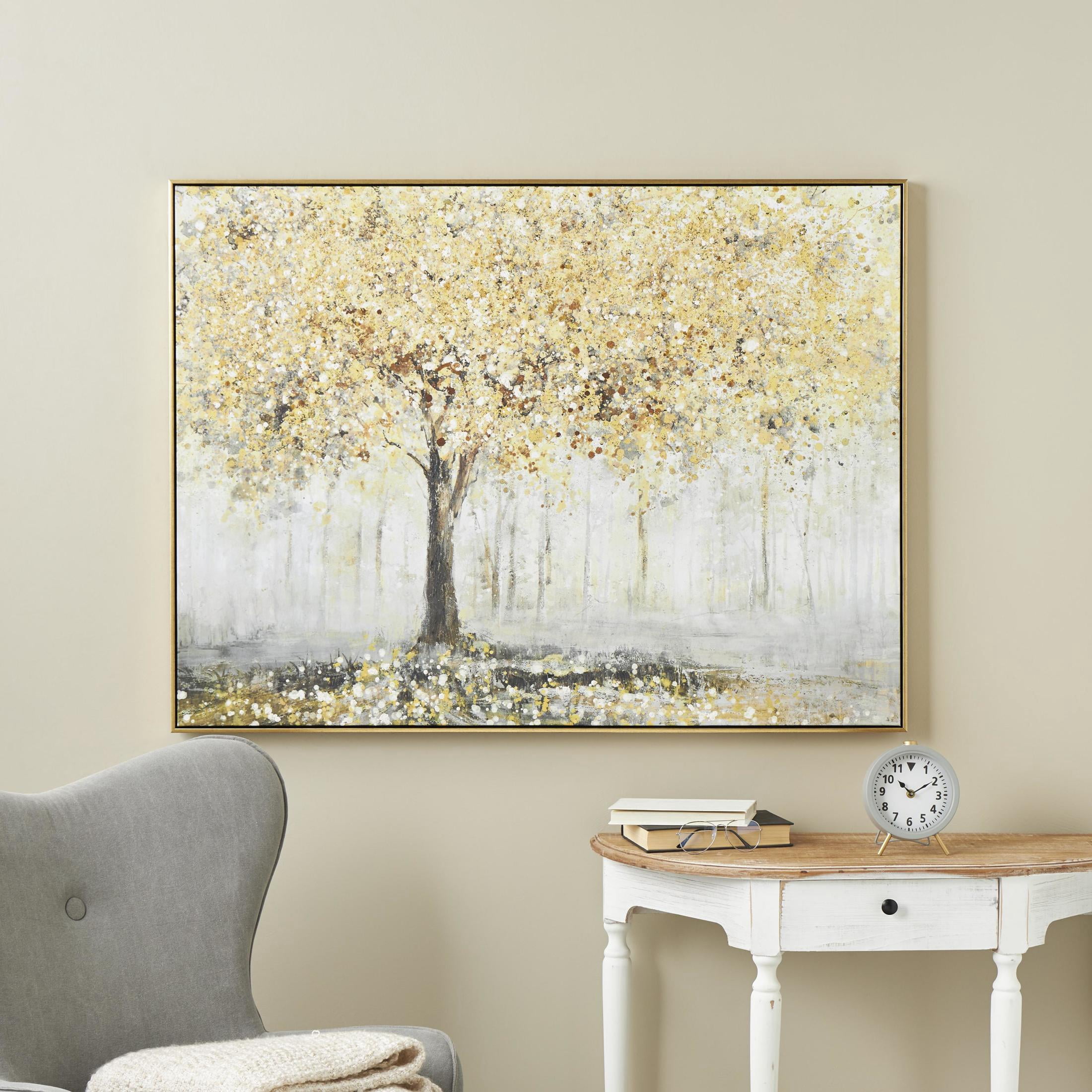 47" x 36" Paint Splatter Forest Landscape Framed Wall Art, by DecMode