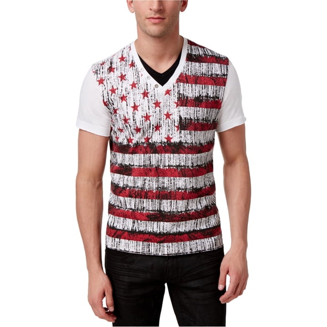 I.N.C T-Shirt Graphique Drapeau pour Hommes, Blanc, Grand
