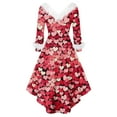 thumbnail image 4 of Valentines Day Dresses for Women Plus Size V Neck Long Sleeve High Low Dresses Plush Collar Vintage Holiday Party Dress Hot Pink XL, 4 of 5