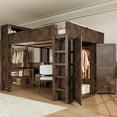 thumbnail image 4 of Harper & Bright Designs Queen Size Loft Bed with Wardrobe and Desk, Queen Solid Wood Loft Bed with Storage Shelves USB Charging Station, Brown, 4 of 12