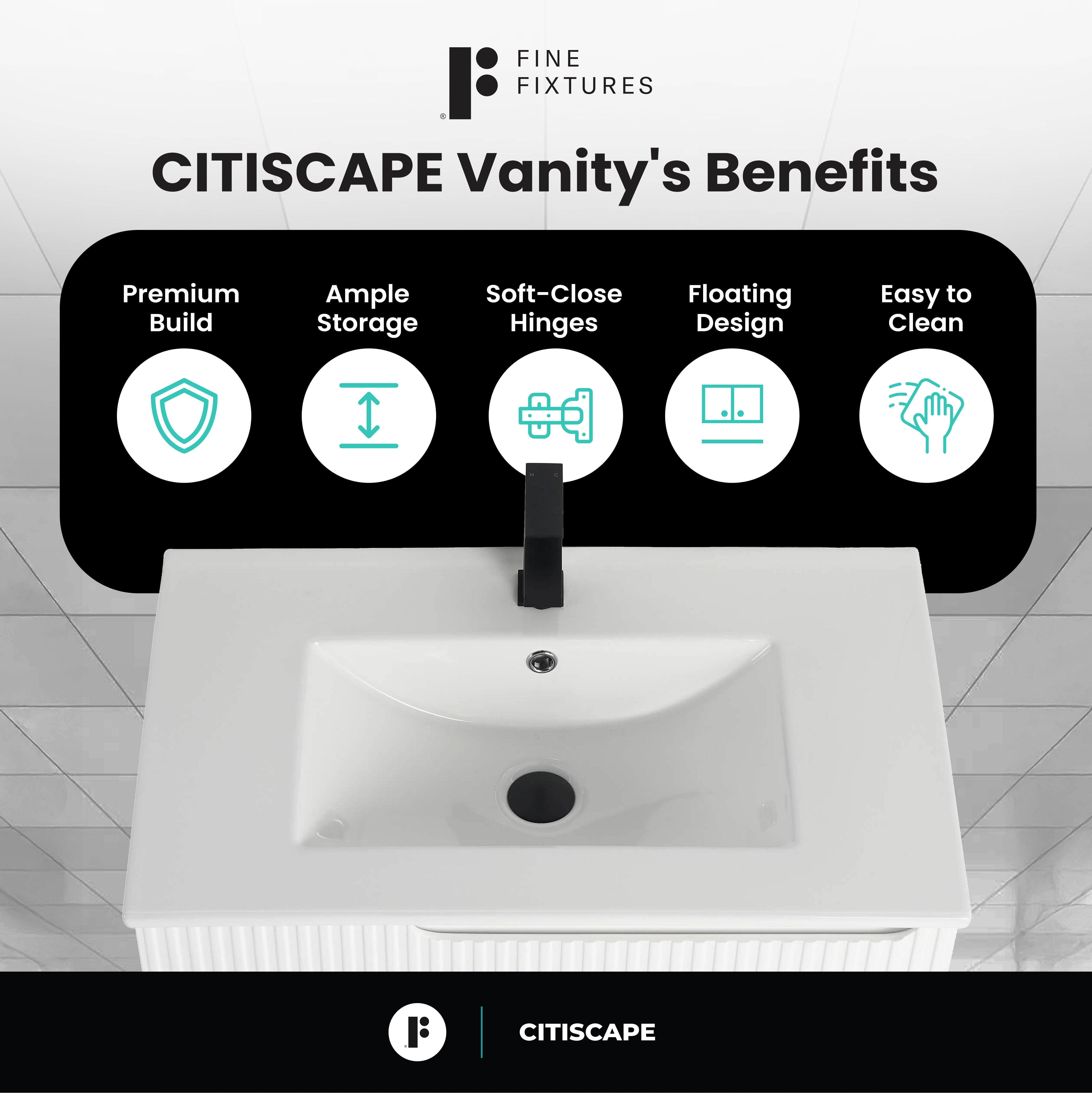 Citiscape Modern Bathroom Vanity with Textured Drawer Fronts 30" Wide - White - Sink Included