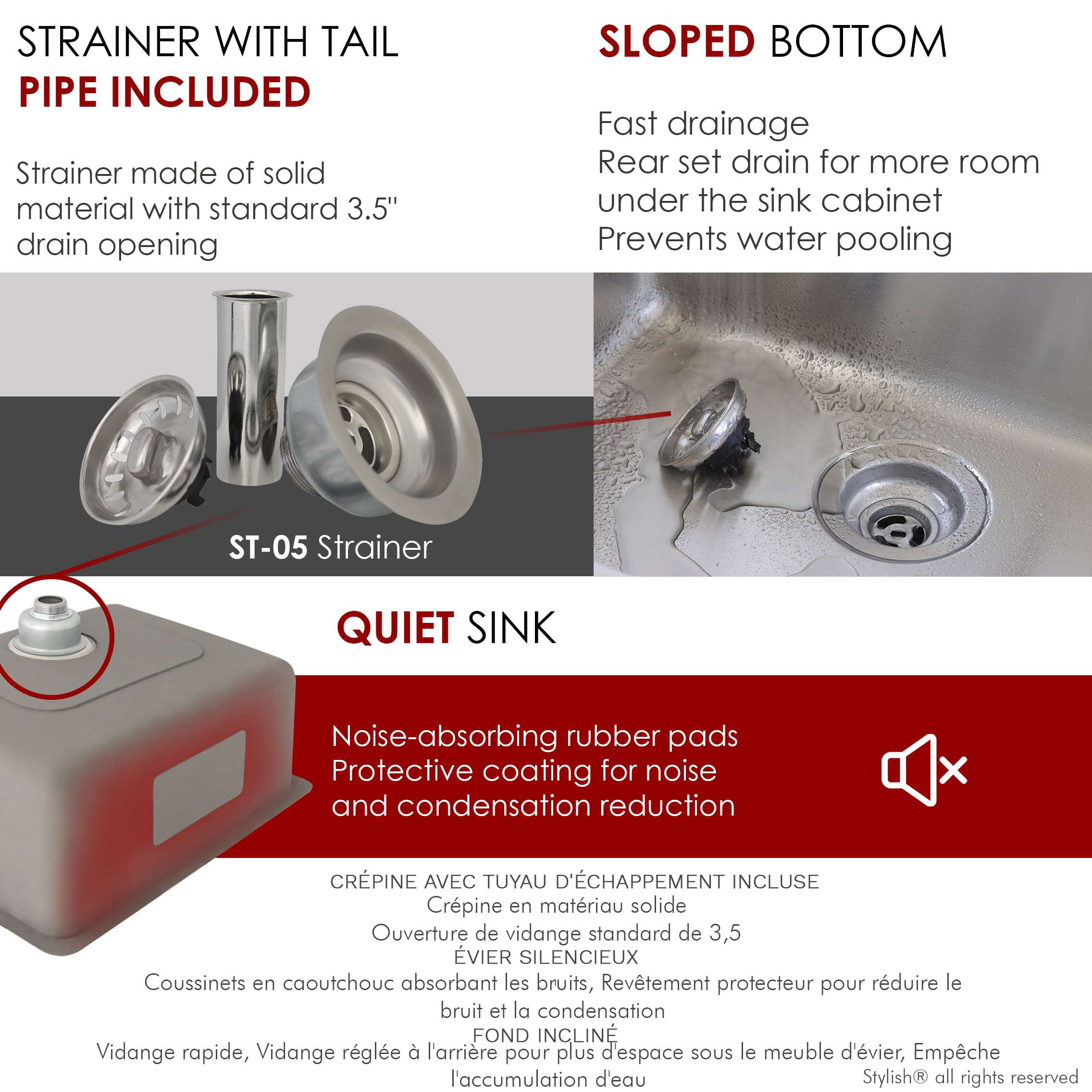 Stylish Dual Mount 23" Stainless Steel Single-Bowl Kitchen Sink with 1 Accessorie S-203T