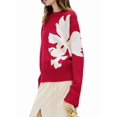 thumbnail image 2 of Women Oversized Flower Sweaters Crew Neck Cute Knit Fall 2025 Trendy Long Sleeve Floral Pullover Jumper Tops Red S, 2 of 6