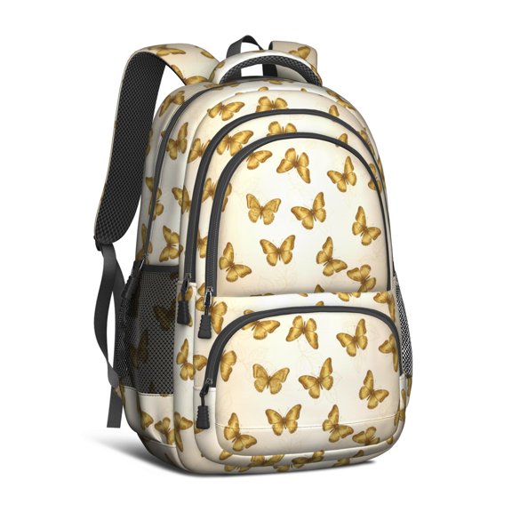 Butterfly and Leaf Yellow Pattern Cute School Backpack Bag with Padded Back and Adjustable Shoulder Straps 16.9 X 12.6 X 5.9 Inches