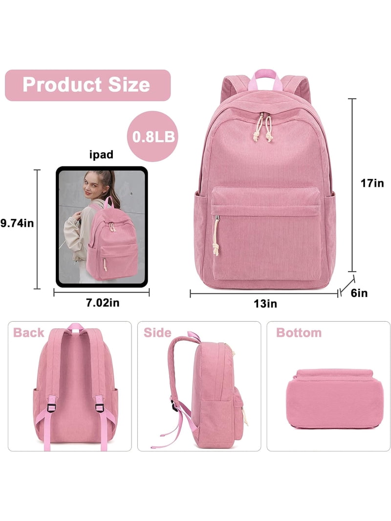 17 Inch Corduroy Laptop Backpack for Women, Lightweight School Bag for  College, Stylish Casual Daypack, Pink - Walmart.com