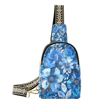 Blue Floral Flowers Crossbody Bags Fanny Pack Sling Bag for Travel Chest Bag Shoulder Bag for Women Trendy