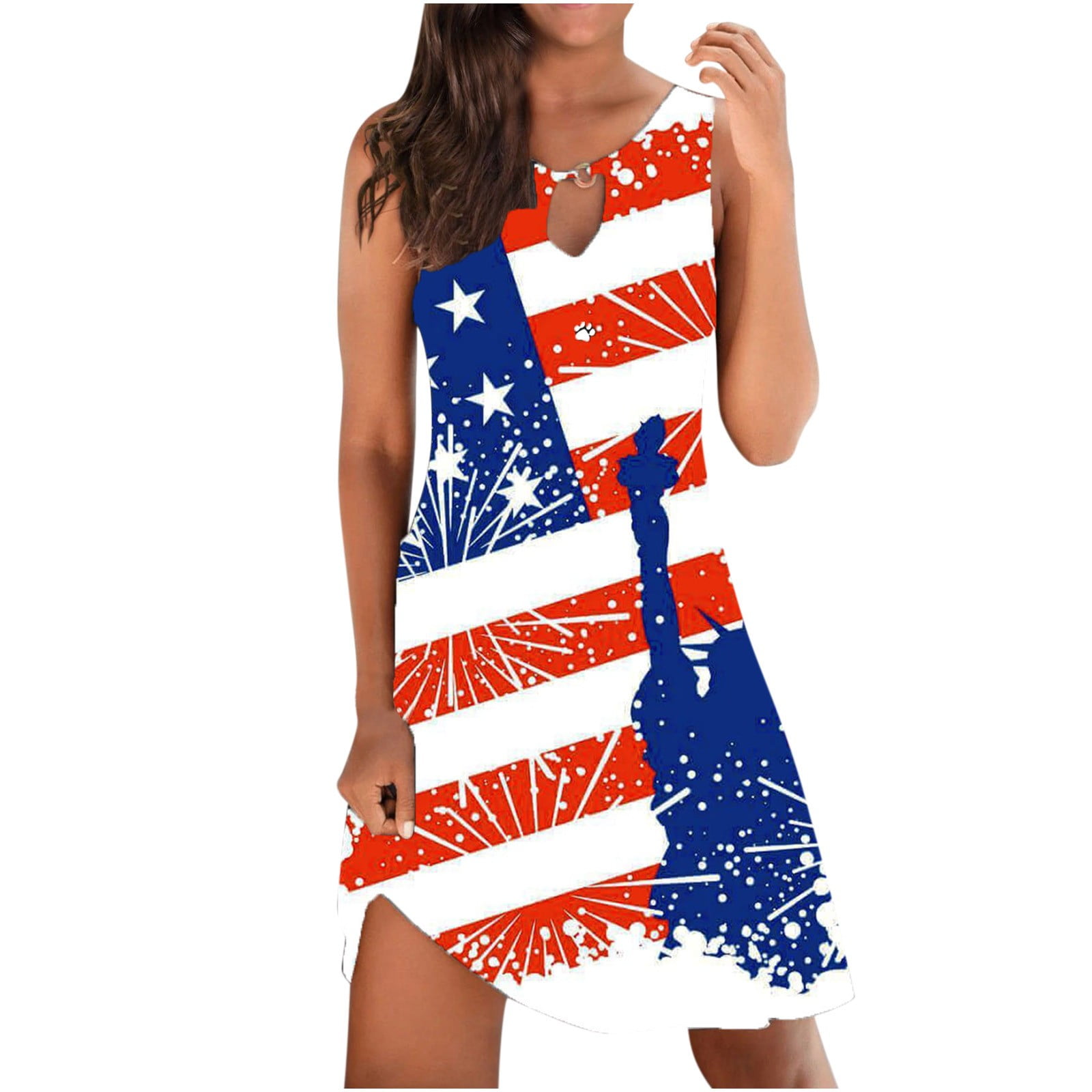 Clearance Dresses for Women 2022 Summer 4th of July Sleeveless Beach ...
