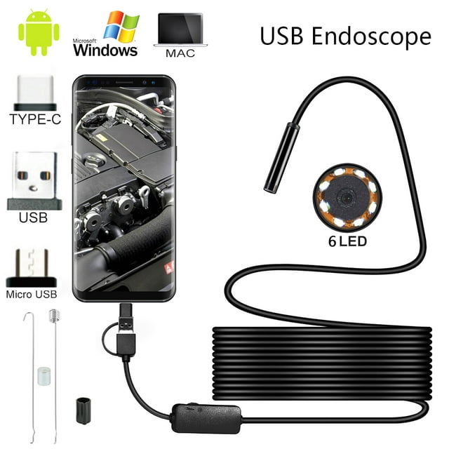 BUTORY USB Endoscope is Suitable for Otg Android Phones, Computers, 5.5mm Endoscope ispection Snake Camera, Waterproof with Micro USB, Type C