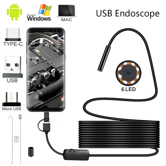 BUTORY USB Endoscope is Suitable for Otg Android Phones, Computers, 5.5mm Endoscope ispection Snake Camera, Waterproof with Micro USB, Type C