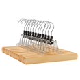 thumbnail image 1 of Juego de 12 Perchas de Madera para Pantalones, Perchas para Pantalones con Clips de Metal Ajustables, Gancho Giratorio 360°, para Pantalones, Faldas, 34 x 1,2 x 12,5 cm, Natural, 1 of 9
