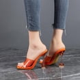 thumbnail image 4 of Clear Heels for Women Square Open Toe One Band Slip on Heeled Sandals Transparent Stiletto Mules Dress Shoes Orange Size 5.5, 4 of 7