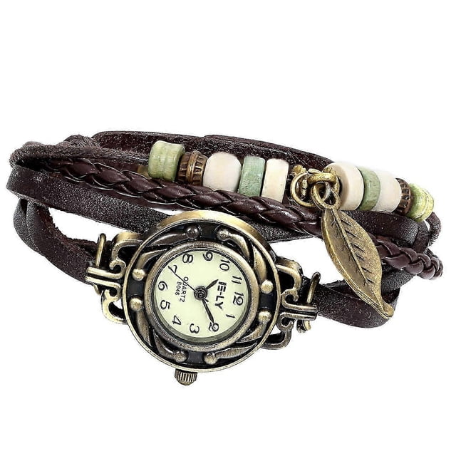 Vintage Handmade Leather Watch Leaf Ladies Ladies Wrap Around Quartz Watch Bracelet