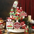 thumbnail image 5 of Christmas Tiered Tray Decor, Rustic Merry Christmas Xmas Tree Gnome Ornaments, Christmas Theme Wodden Sign for Kitchen Shelf Fireplace Holiday Party Decor, 5 of 10