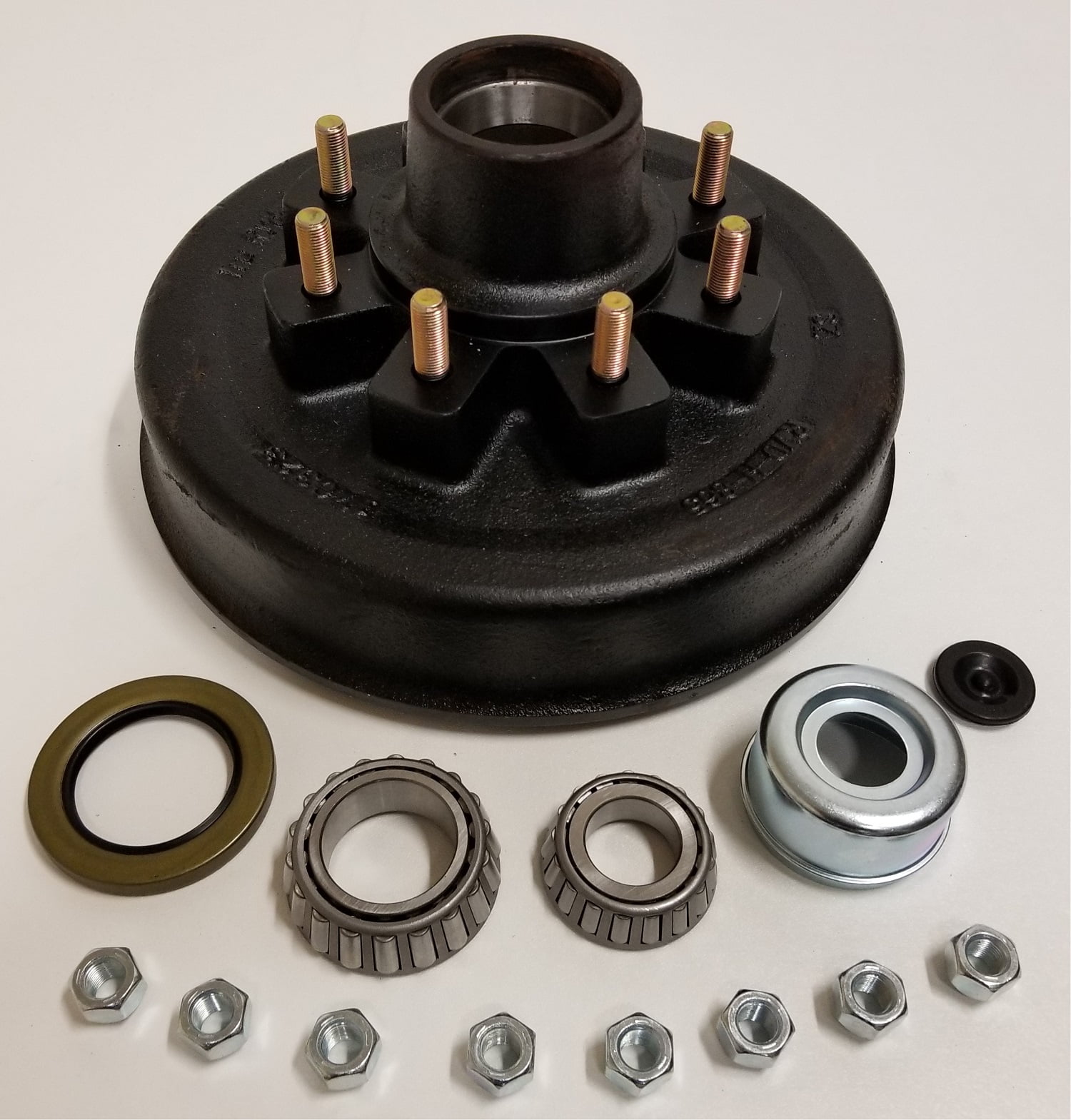 Trailer Brake Hub Drum Kit 12 in. x 2 w/ Bearings, Seal, Cap, Lugs (8