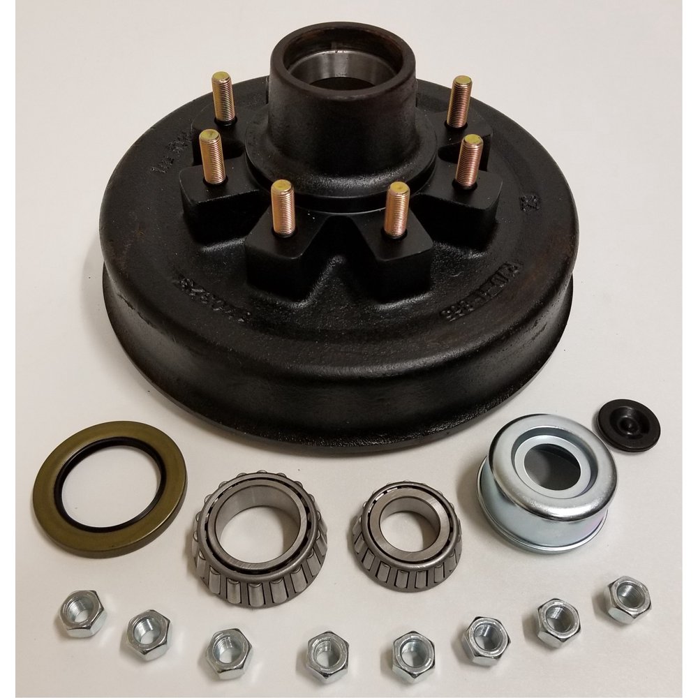 Trailer Brake Hub Drum Kit 12 in. x 2 w/ Bearings, Seal, Cap, Lugs (8