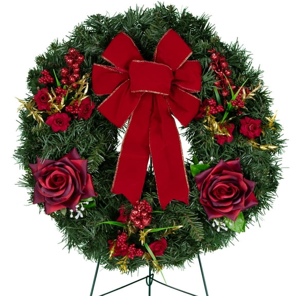Sympathy Silks® 24in Wreath with Rose and Bow on Easel (WR1437)