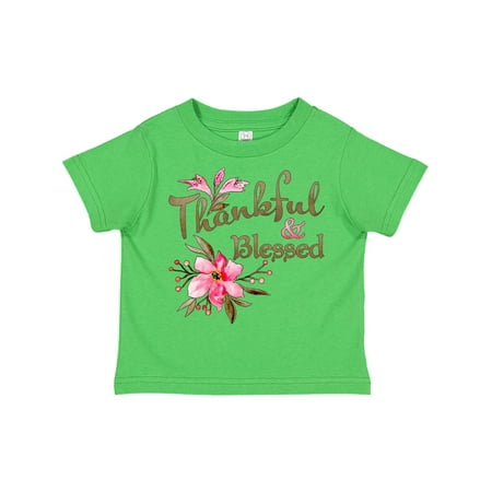 

Inktastic Thankful and Blessed Inspirational Saying with Pink Flowers Gift Toddler Boy or Toddler Girl T-Shirt