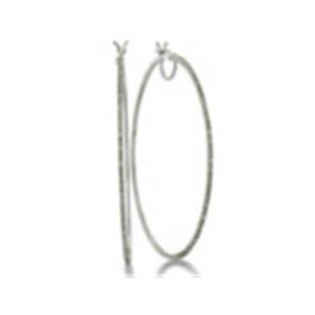 SuperJeweler H091123SS ROWD Huge 1Ct Diamond Hoop Earrings In Sterling Silver