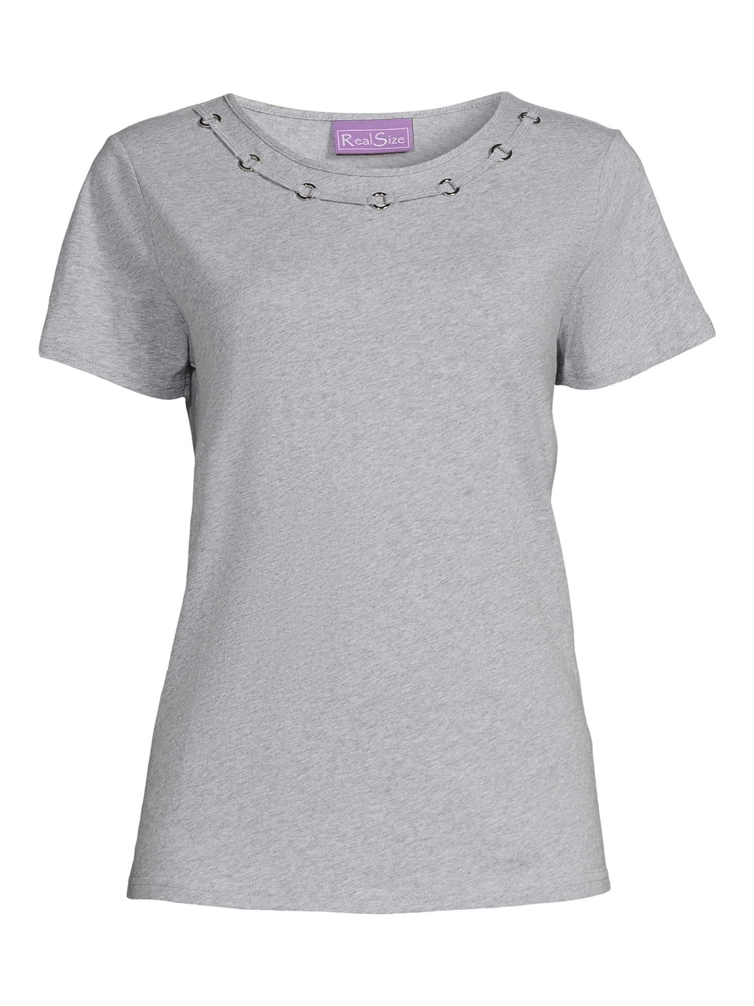 RealSize Women's Embellished Crewneck Tee with Short Sleeves, Sizes XS-3XL