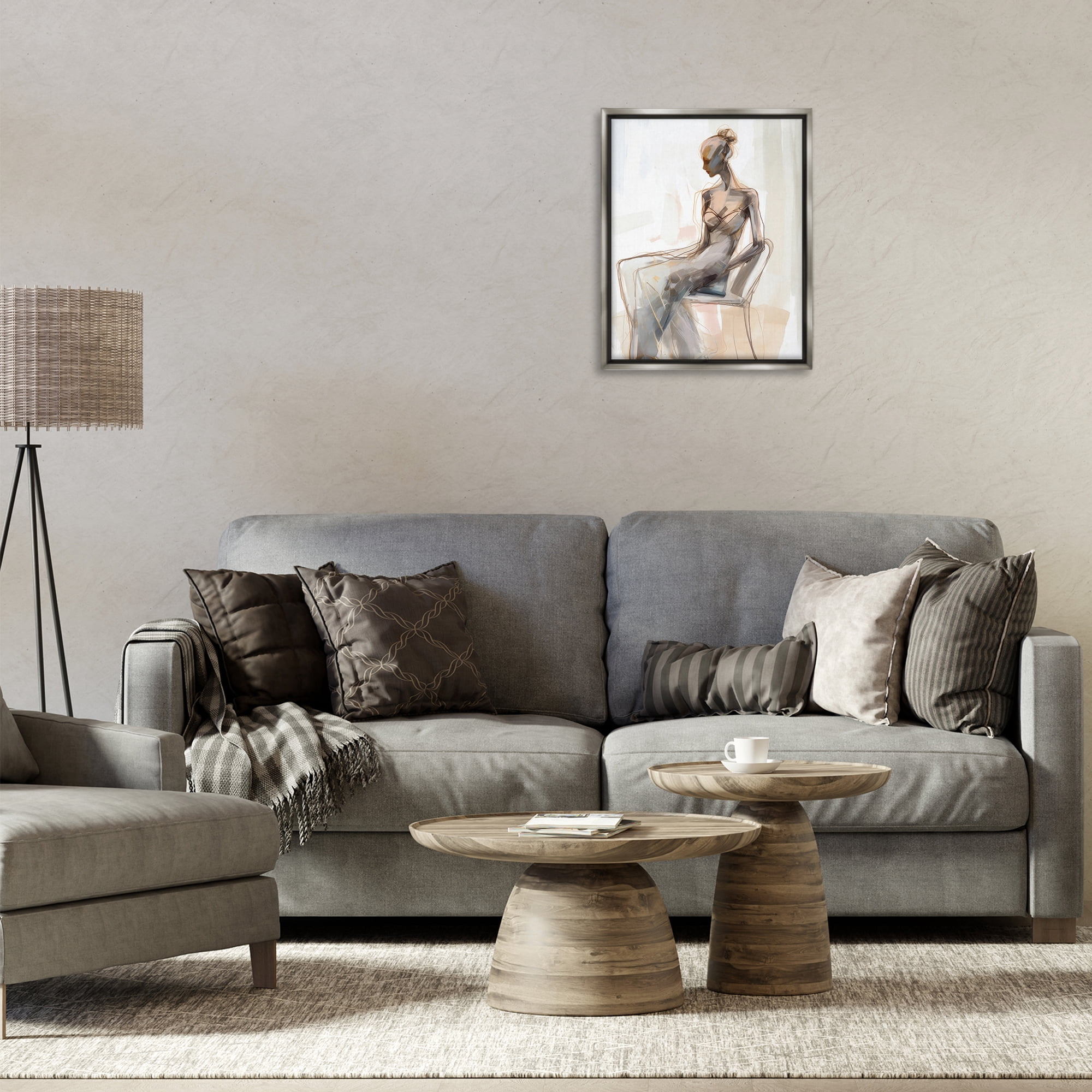 Stupell Industries Classy Figure Impression People Painting Gray Floater Framed Canvas Art Print Wall Art, 17 x 21