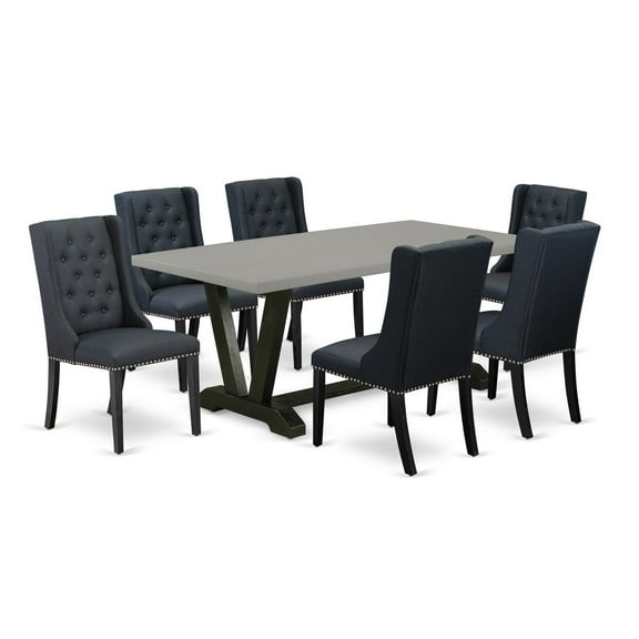East West Furniture V-Style 7-piece Wood Kitchen Table Set in Wire Brush Black