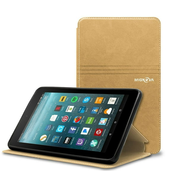Fire 7 2015 Case ,SOATUTO Slim-Fit Synthetic Leather Folio Book Cover Case - Card Pocket, Kickstand Feature for Amazon Fire 7 Tablet 7inch Display 5th Gen 2015 Release - Gold