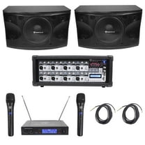 (2) Rockville KPS12 12" 3-Way 1600w Karaoke/Pro Speakers Amplifier Wireless Mics