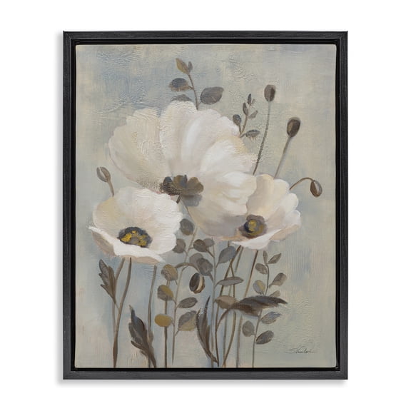 Stupell Industries Neutral Poppies Cluster Plants & Flowers Painting Black Floater Framed Canvas Art Print Wall Art, 17 x 21