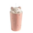 thumbnail image 1 of Taza de café con tapa y diseño de gato, taza de viaje de cerámica con tapa en 3D de gato, taza alta reutilizable para té, leche y té de burbujas (rosa)., 1 of 4