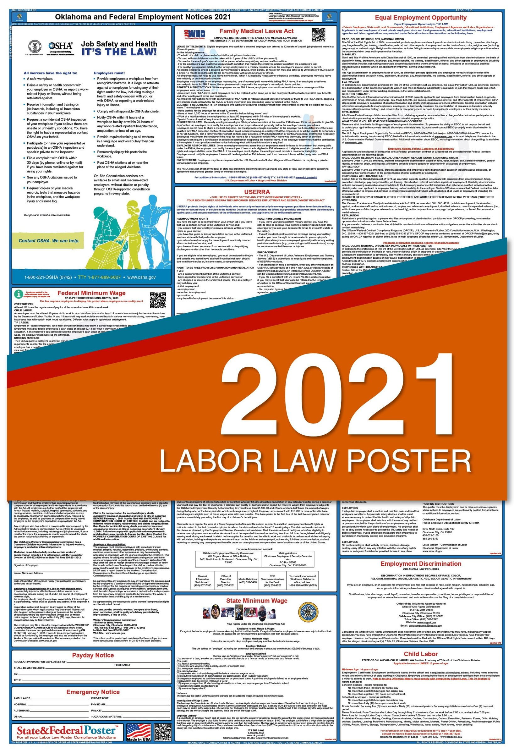 2021 Oklahoma State and Federal Labor Law Poster (Laminated) Walmart