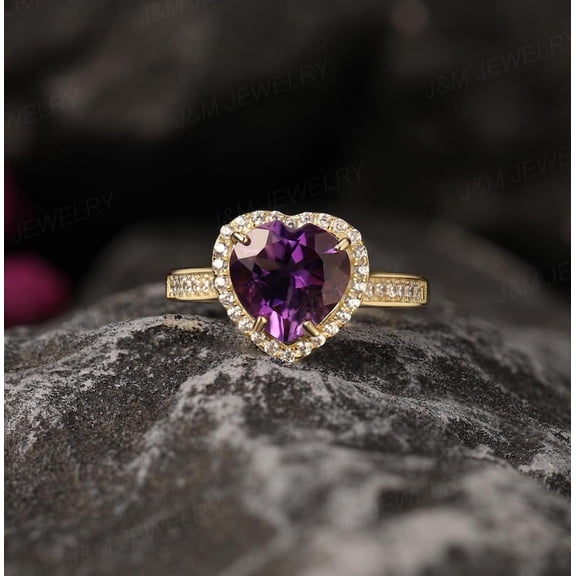 natural amethyst ring purple gemstone promise ring cushion cut February birthstone ring silver ring