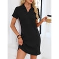 thumbnail image 4 of jinghuiyue Womens Summer Casual Dress Collared V Neck Short Sleeve Waffle Knit Stretch Mini T Shirt Dresses S, 4 of 7