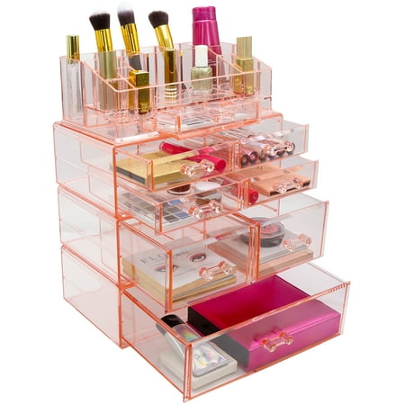 - Sorbus Acrylic Cosmetics Makeup and Jewelry Storage Case Display Sets – Interlocking Drawers to Create Your Own Specially Designed Makeup Counter – Stackable and Interchangeable (Pink)