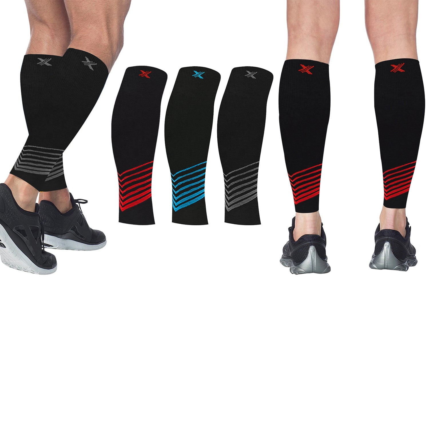Ultra V-Striped Design Calf Support Recovery Compression Sleeves (1-Pair) 