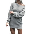 thumbnail image 2 of Arvbitana Women´s Off Shoulder Sweater Dress Long Lantern Sleeve Solid Color Pullover Loose Knit Dress Fall Mini Dress, 2 of 9