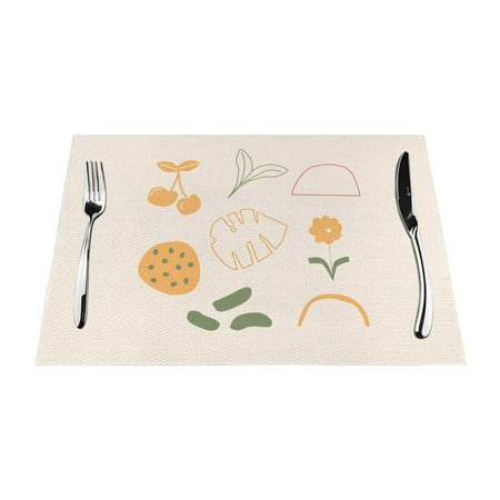 

YFYANG Washable Heat-Resistant Placemats 70% PVC/30% Polyester Fruit Flower Doodle Kitchen Table Mat 12 x 18 6 Piece