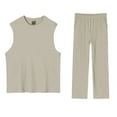 thumbnail image 6 of sunsanly 2Pcs/Set Men Summer Casual Outfit O-neck Sleeveless Tank Tops Elastic Drawstring Waist Wide Leg Long Pants Set Solid Color Casual Outfit, 6 of 7