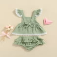 thumbnail image 3 of Baby Girl Dress Set Lace Hem Decor Ruffle Suspender Skirt Matching Elastic Waist Shorts Green 3-6 Months, 3 of 6