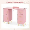 thumbnail image 6 of LDAILY Moccha Nail Desk, Manicure Table w/ 3 Drawers & 2 Storage cabinets, Wrist Rest, 8 Metal Legs, Acetone Resistant Nail Desk for Nail Tech, Nail Table Station for Salon Beauty, Home (Pink), 6 of 9