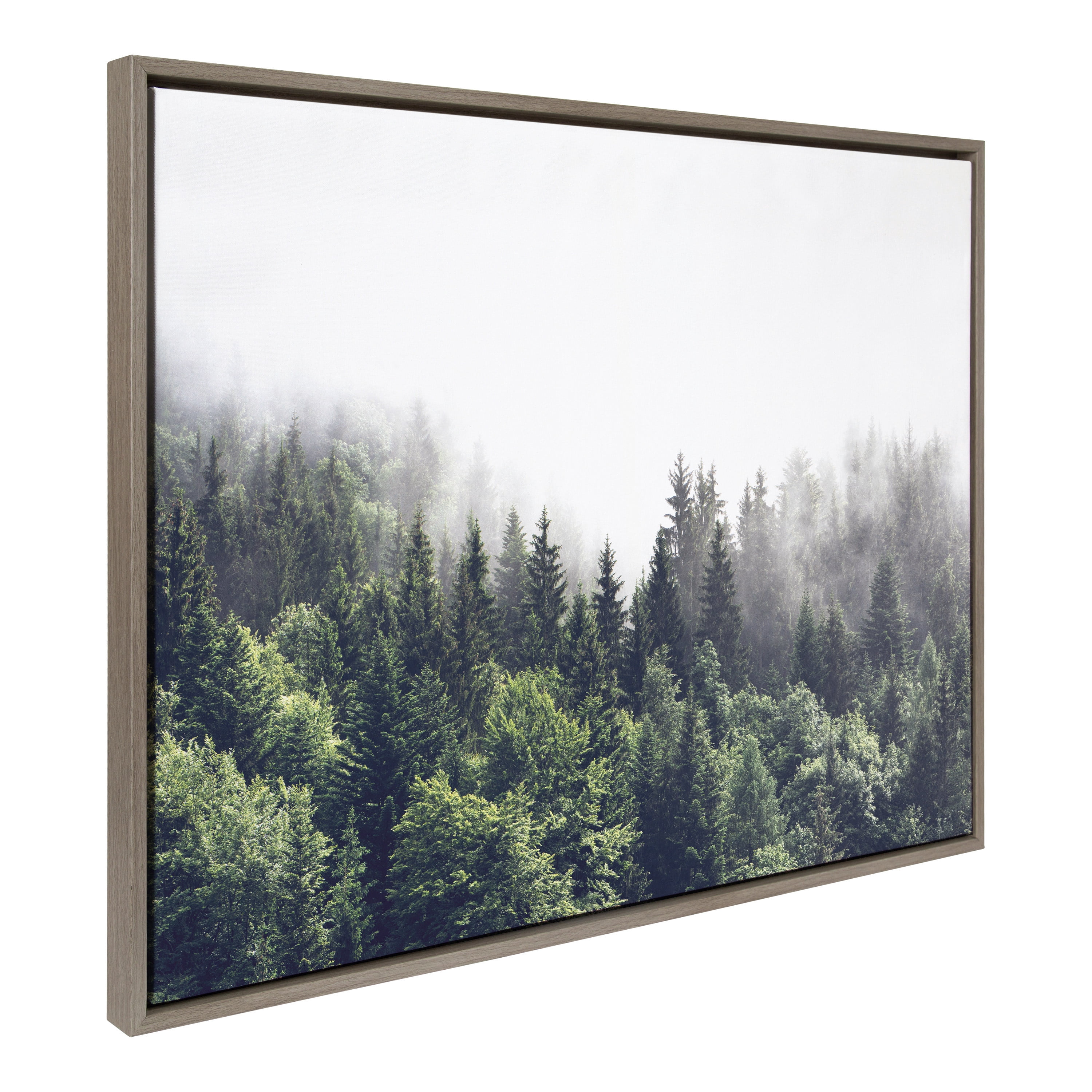 Kate and Laurel Sylvie Lush Green Forest on a Foggy Day Framed Canvas Wall Art by The Creative Bunch Studio, 28x38 Gray, Charming Decorative Forest Art for Wall